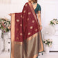 Vedant Vastram Soft Litchi Silk Banarasi Silk Saree - Maroon | Swadesiicart