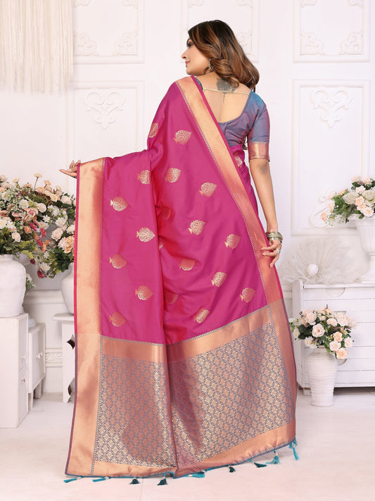 Vedant Vastram Soft Litchi Silk Banarasi Silk Saree - Pink | Swadesiicart
