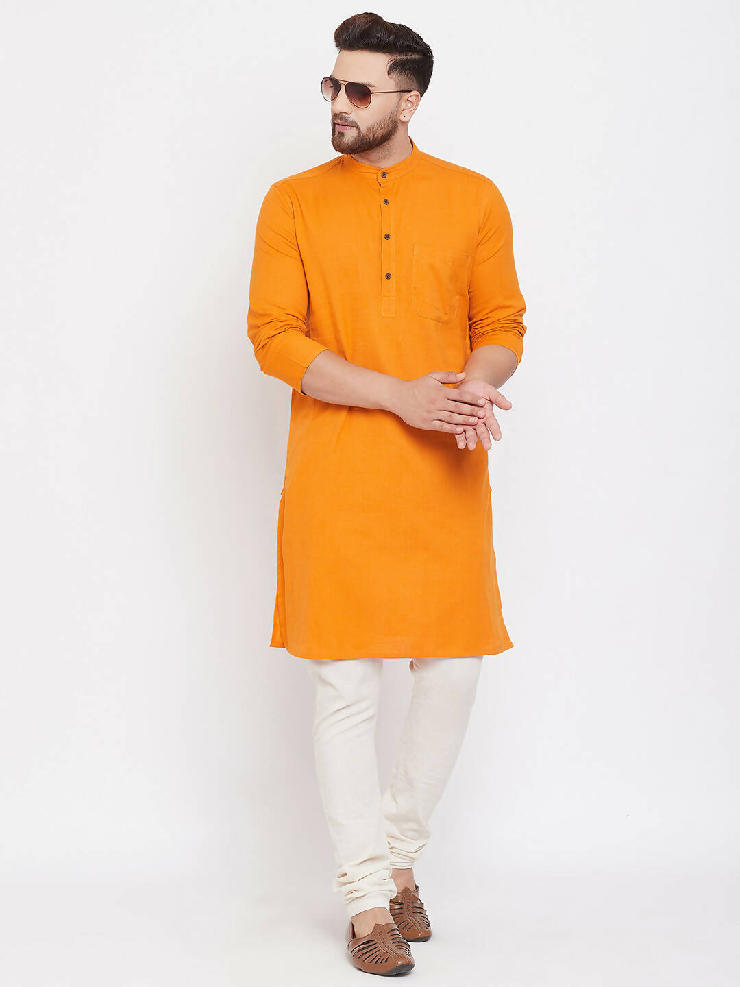Even Apparels Pure Cotton Men's Kurta With Band Collar in Yellow Color | Swadesiicart