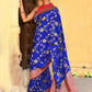 Joban Fashion Ink Blue Crepe Chiffon Pure Handloom Banarasi Silk Saree | Swadesiicart