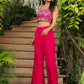 Janasya Pink Georgette Embroidered Top Bottom Cape | Swadesiicart