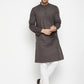 Even Apparels Brown Color Pure Cotton Long Men's Kurta With Band Collar | Swadesiicart