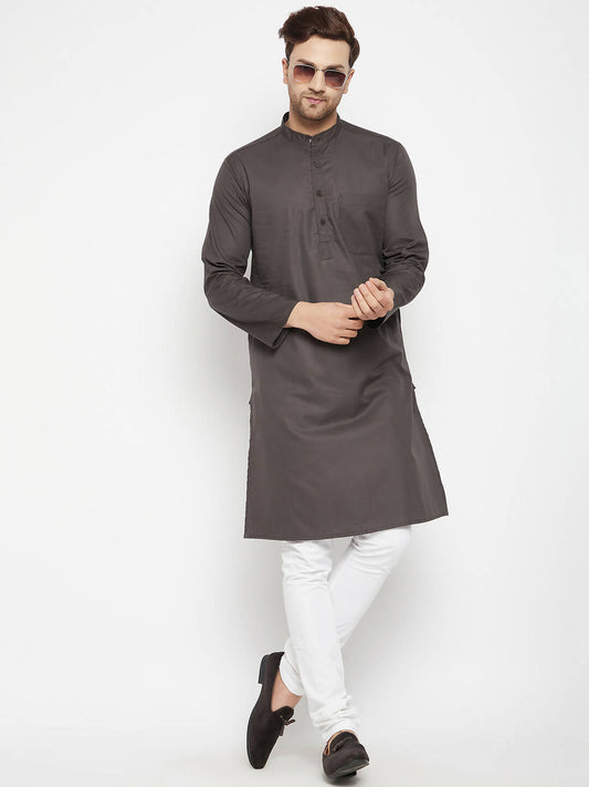 Even Apparels Brown Color Pure Cotton Long Men's Kurta With Band Collar | Swadesiicart