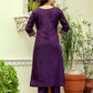 The52 Wine Women's Beautiful Viscose Chanderi Fabric Thread Work Straight Kurta Pant and Dupatta Set - Swadesiicart