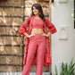 Yufta Muslin Red Co-ord Set With Crop Top And Pant - Swadesiicart