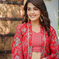 Yufta Muslin Red Co-ord Set With Crop Top And Pant - Swadesiicart