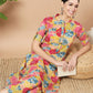 Yufta Mustard Floral Print Hand Work On Yoke Cotton Co-Ord Set - Swadesiicart
