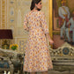 Yufta Mustard Leaf Print Zari Work Anarkali Kurta Trouser With Dupatta Set - Swadesiicart