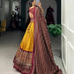 Lorenvalley Mustard Tussar Silk Bandhej And Ajarakh Print Lehenga Choli with Dupatta | Swadesiicart