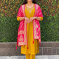Lorenvalley Fashion Mustard Roman Silk Hand Work Kurta Pant with Dupatta - Swadesiicart