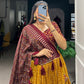 Lorenvalley Mustard Tussar Silk Bandhej And Ajarakh Print Lehenga Choli with Dupatta | Swadesiicart