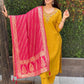 Lorenvalley Fashion Mustard Roman Silk Hand Work Kurta Pant with Dupatta - Swadesiicart