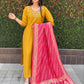 Lorenvalley Fashion Mustard Roman Silk Hand Work Kurta Pant with Dupatta - Swadesiicart