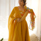 Lorenvalley Parrot Soft Organza Silk With Floral Print Fully Flared Anarkali Pant With Dupatta Set - Mustard | Swadesiicart