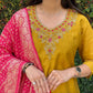 Lorenvalley Fashion Mustard Roman Silk Hand Work Kurta Pant with Dupatta - Swadesiicart