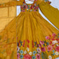 Lorenvalley Parrot Soft Organza Silk With Floral Print Fully Flared Anarkali Pant With Dupatta Set - Mustard | Swadesiicart
