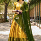 Lorenvalley Mustard Kanjivaram Silk Zari Weaving Lehenga Choli with Dupatta | Swadesiicart