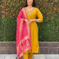 Lorenvalley Fashion Mustard Roman Silk Hand Work Kurta Pant with Dupatta - Swadesiicart
