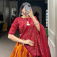 Lorenvalley Mustrad Tussar Silk with Bandhej Print Lehenga Choli | Swadesiicart