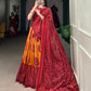 Lorenvalley Mustrad Tussar Silk with Bandhej Print Lehenga Choli | Swadesiicart