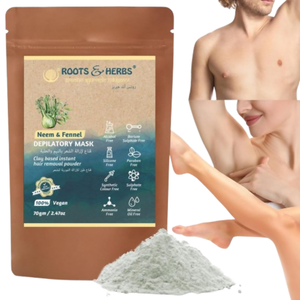 Roots and Herbs Neem and Fennel Depilatory Ubtan for Hair Removal - Swadesiicart