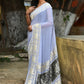 Joban Fashion Silver Crepe Chiffon Pure Handloom Banarasi Silk Saree | Swadesiicart