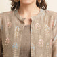 Brown Cotton Solid Flared Dress with Printed Shrug - Yukti