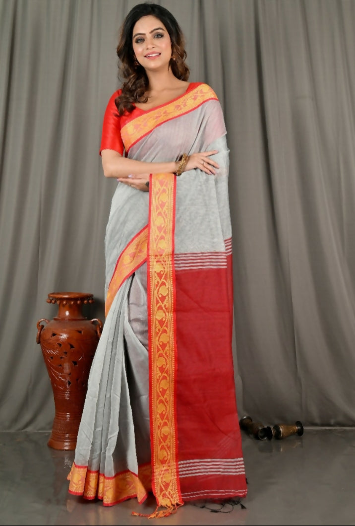 Exclusive Collection Beautiful Khadi Cotton Grey Handloom Saree - Swadesiicart