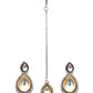 Tear Drop Dual Tone Kundan Maang Tikka with Earrings Jewellery Set (silver) - Ruby Raang - Swadesiicart