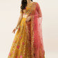 House of Panchhi Mustard Net Semi stitched Coding, Sequins & Saroski Stone Work Lehenga Choli | Swadesiicart