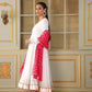 Pomcha Jaipur White Saadgi Pink Leheriya White Anarkali Set | Swadesiicart