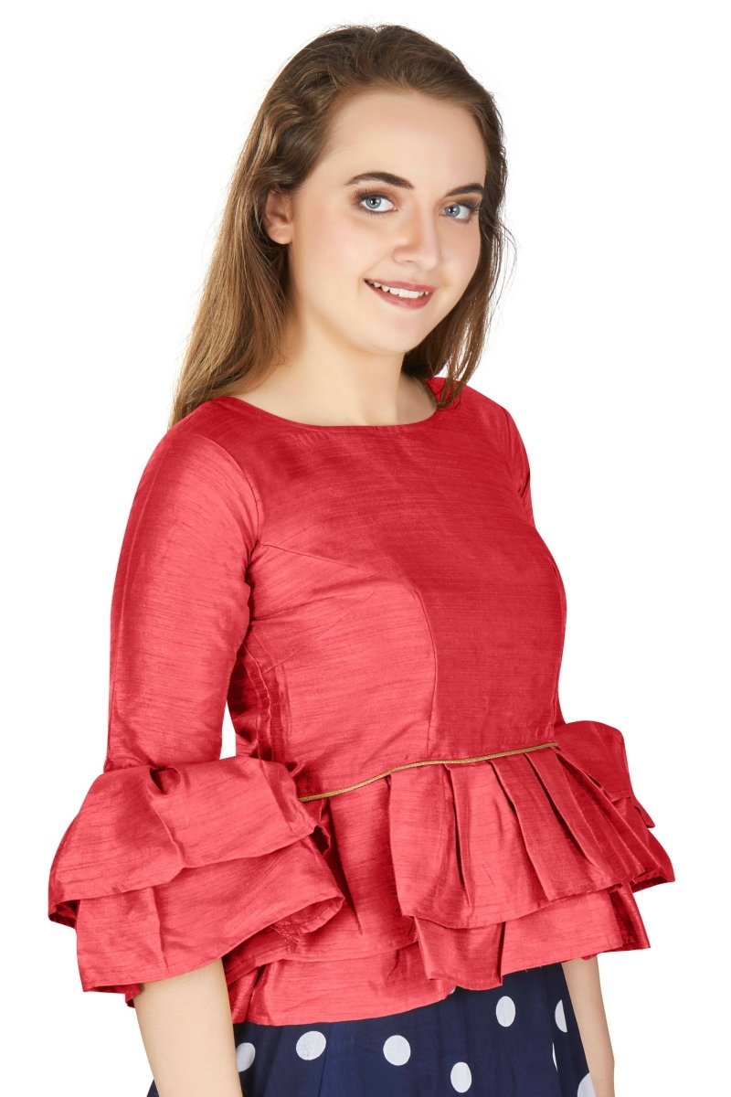 Aastha Fashion Women's Gajri Art Silk Bell Sleeves attire with Poly Cotton Lining Blouse
