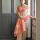 Vishnu Weaves Women's Orange Banarasi Silk Saree with Blouse - Swadesiicart