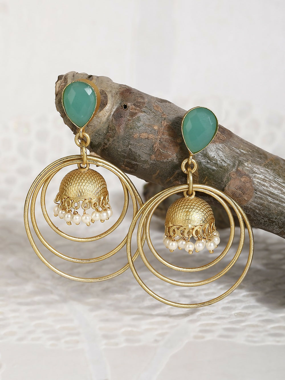 Joban Fashion Women Round Shape Matte Gold Earrings | Swadesiicart