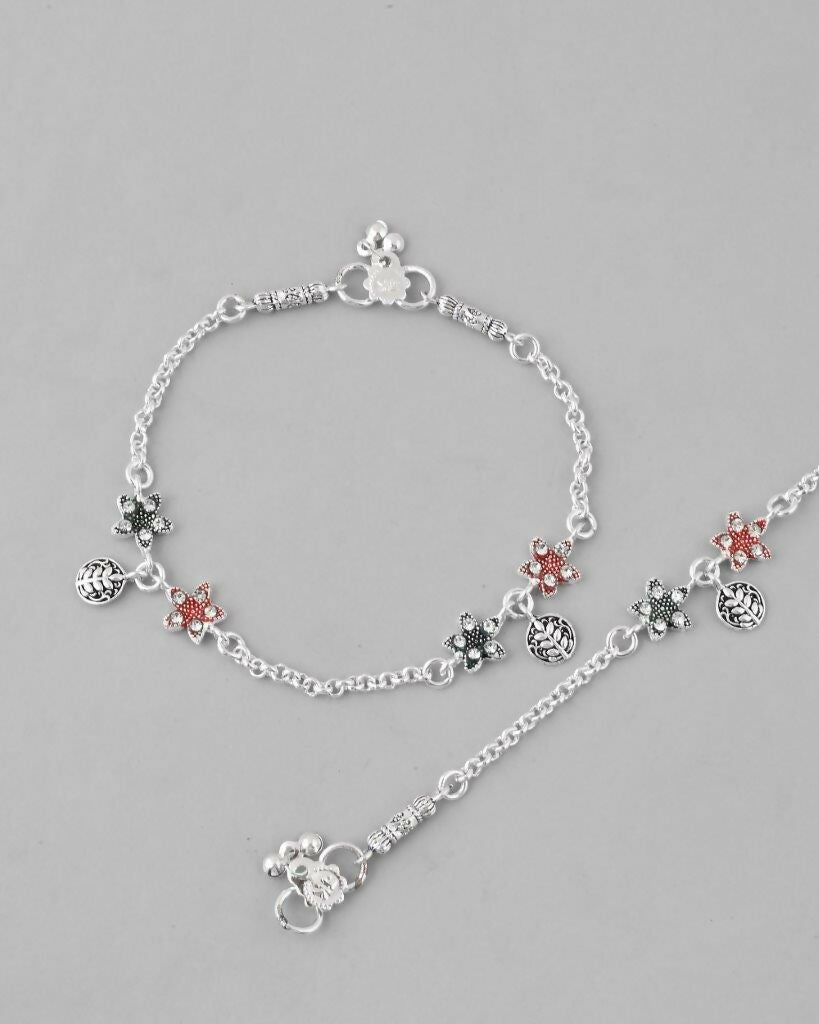 VOJ Set of 2 Traditional Flower Shaped Designer Anklet - Swadesiicart