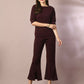 Myshka Women's Coffee Brown Solid Boat Neck Party Top With Trousers Co-ord set - Swadesiicart