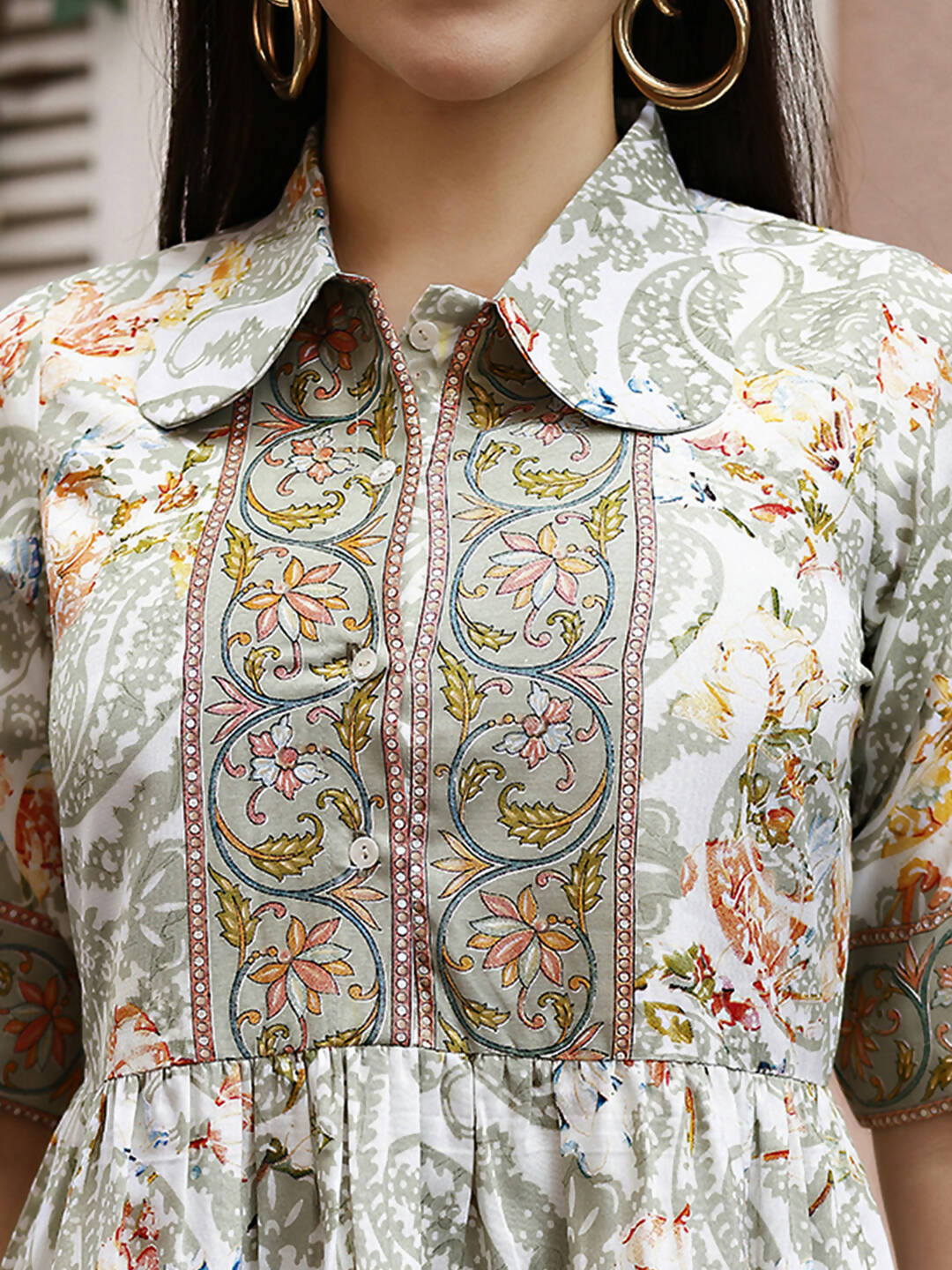 Off White Rayon Paisley Printed Top with Matching Bottom - Eesha - Swadesiicart