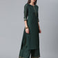 Ahalyaa Dark Green Chanderi Solid Kurta With Palazzo And Dupatta Set | Swadesiicart