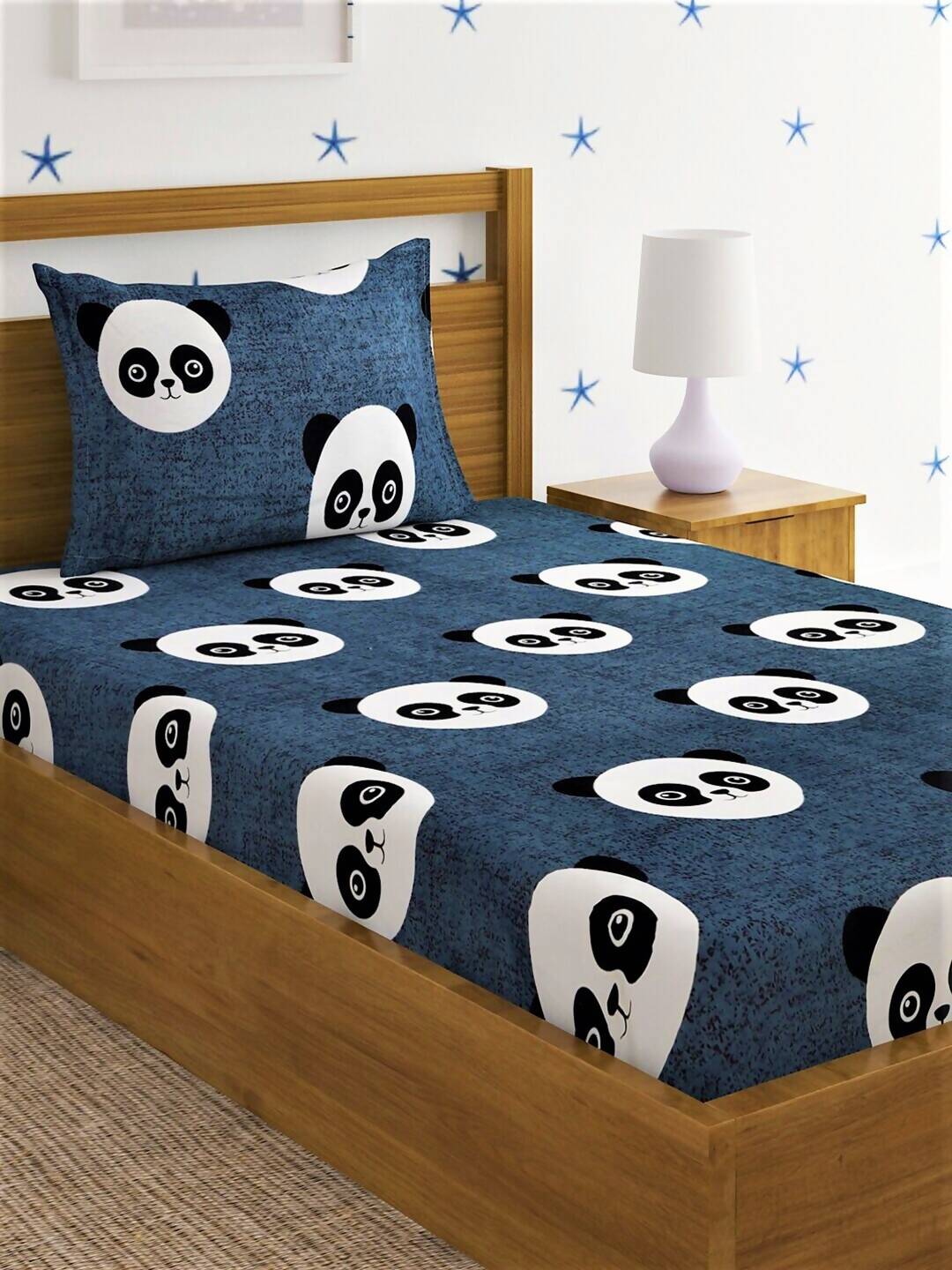Home Sizzler Grey & White Graphic 144 TC Bedsheet with Pillow Covers - Swadesiicart