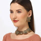 Oxidised Lotus Design Golden Color Necklace Choker Set