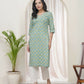 Vaasva Women Aqua Cotton Printed Straight Kurti With Pant | Swadesiicart