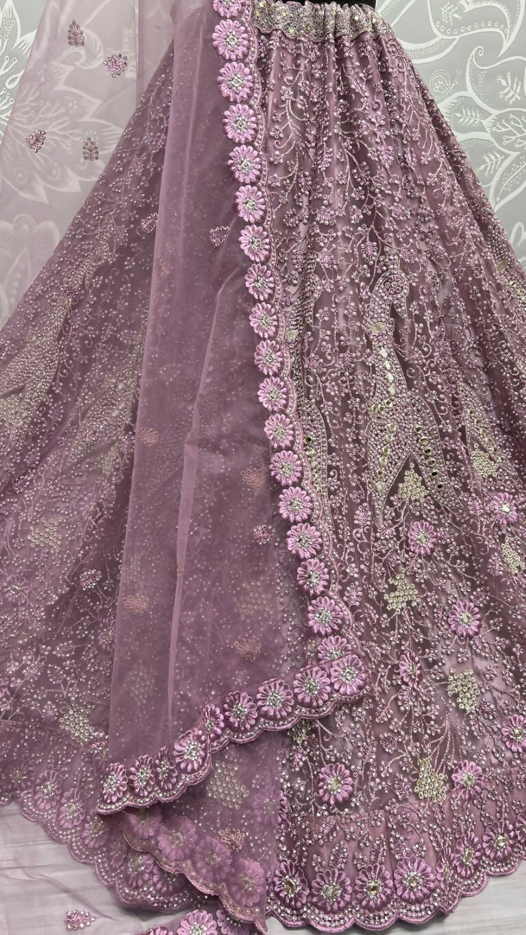 Jyoti Fashion Women's Pyazi Bridal Net Fancy Dori, Multi Thread, Hand Mirror and Diamond Work Wedding Lehenga Choli | Swadesiicart