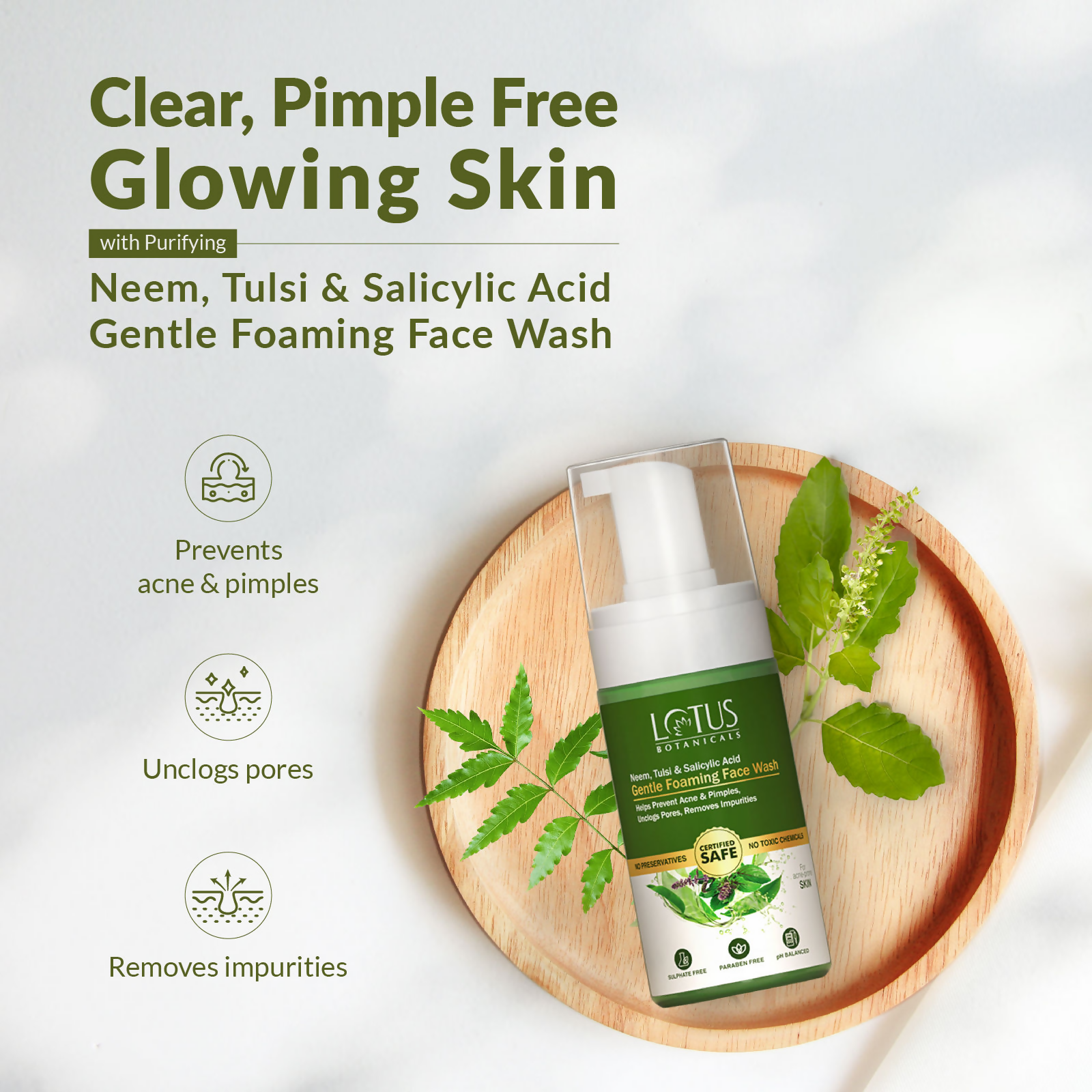 Lotus Botanicals Neem, Tulsi & Salicylic Acid Gentle Foaming Face Wash | Swadesiicart