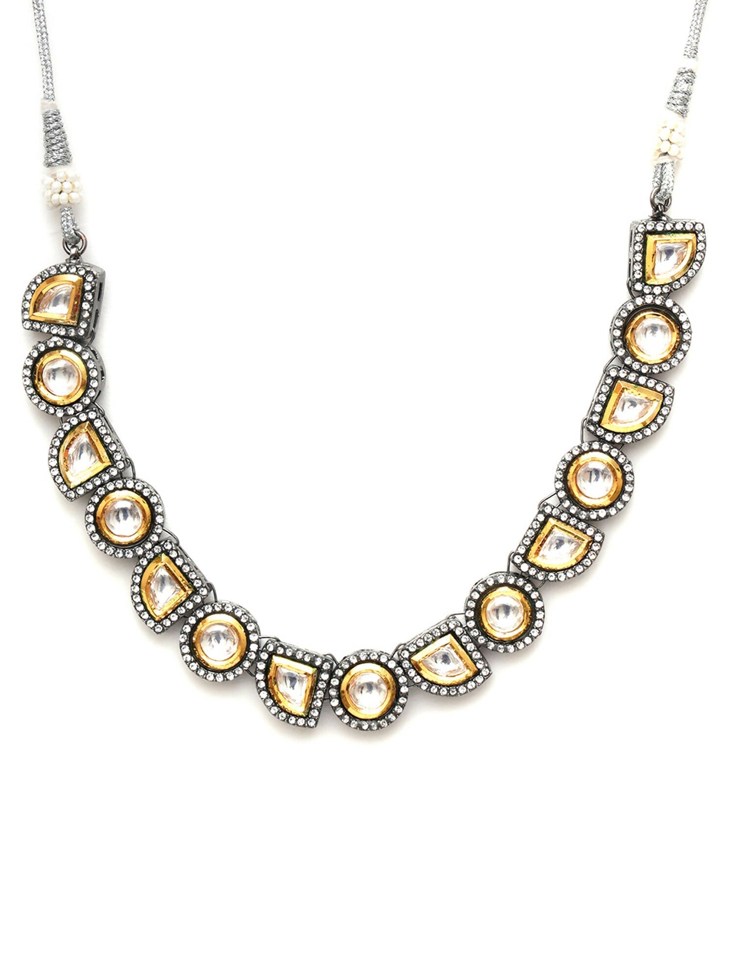 Dual Tone Kundan Neckpiece (silver) - Ruby Raang | Swadesiicart