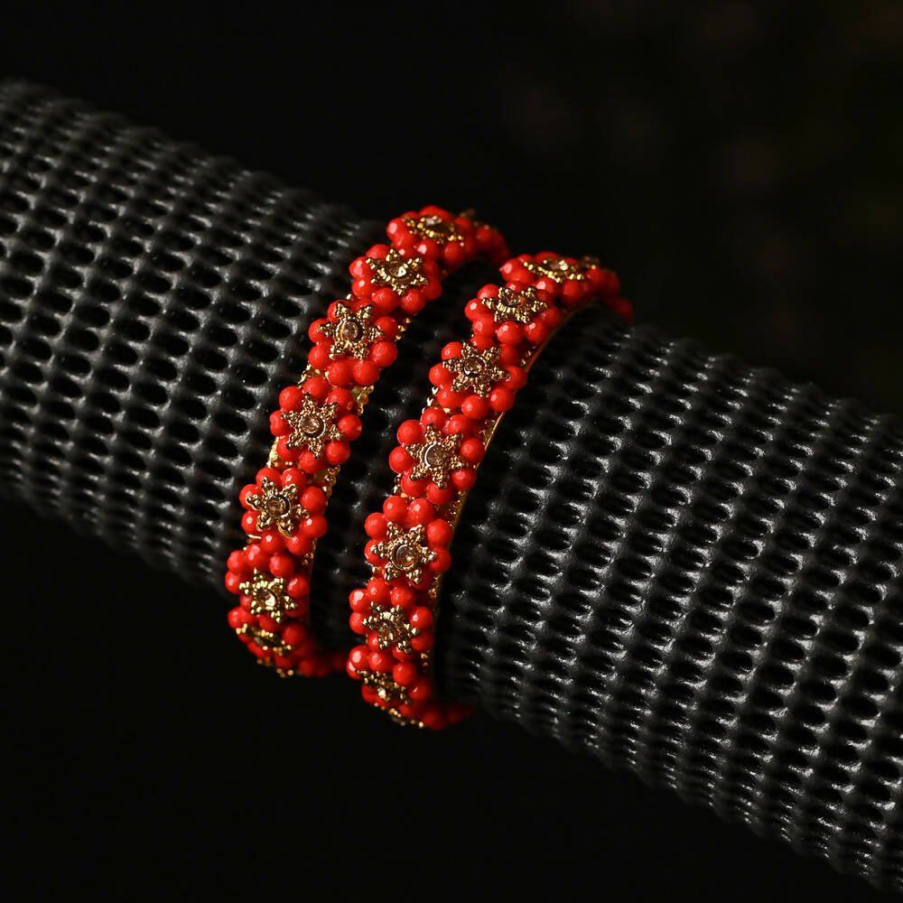 Afast Designer Fancy Party Bangle/ Kada Set, Red, Metal, Pack Of 2 - Swadesiicart