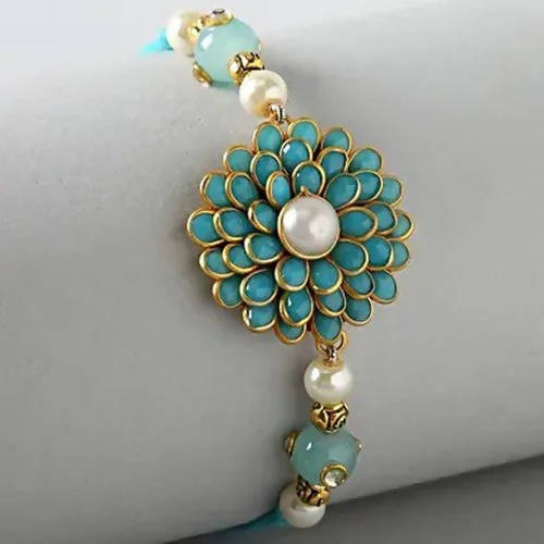 Floral Stylish Rakhi & Kaju Katli Box | Swadesiicart