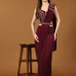 Maroon Polyester Solid Ready to Wear Saree with stitched Blouse - Nita | Swadesiicart