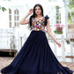 Jyoti Fashion Women's Navy Blue Sequins Thread Embroidery Faux Blooming Anarkali Dress | Swadesiicart