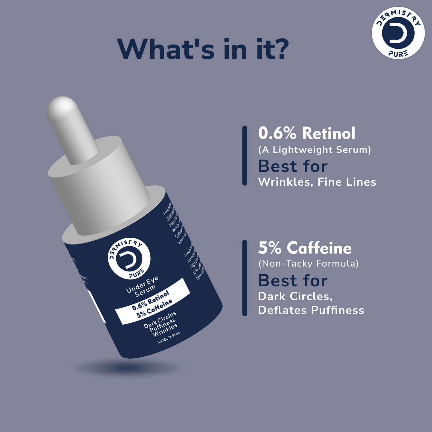 Dermistry 0.6% Retinol 5% Caffeine Under Eye Face Serum - Swadesiicart