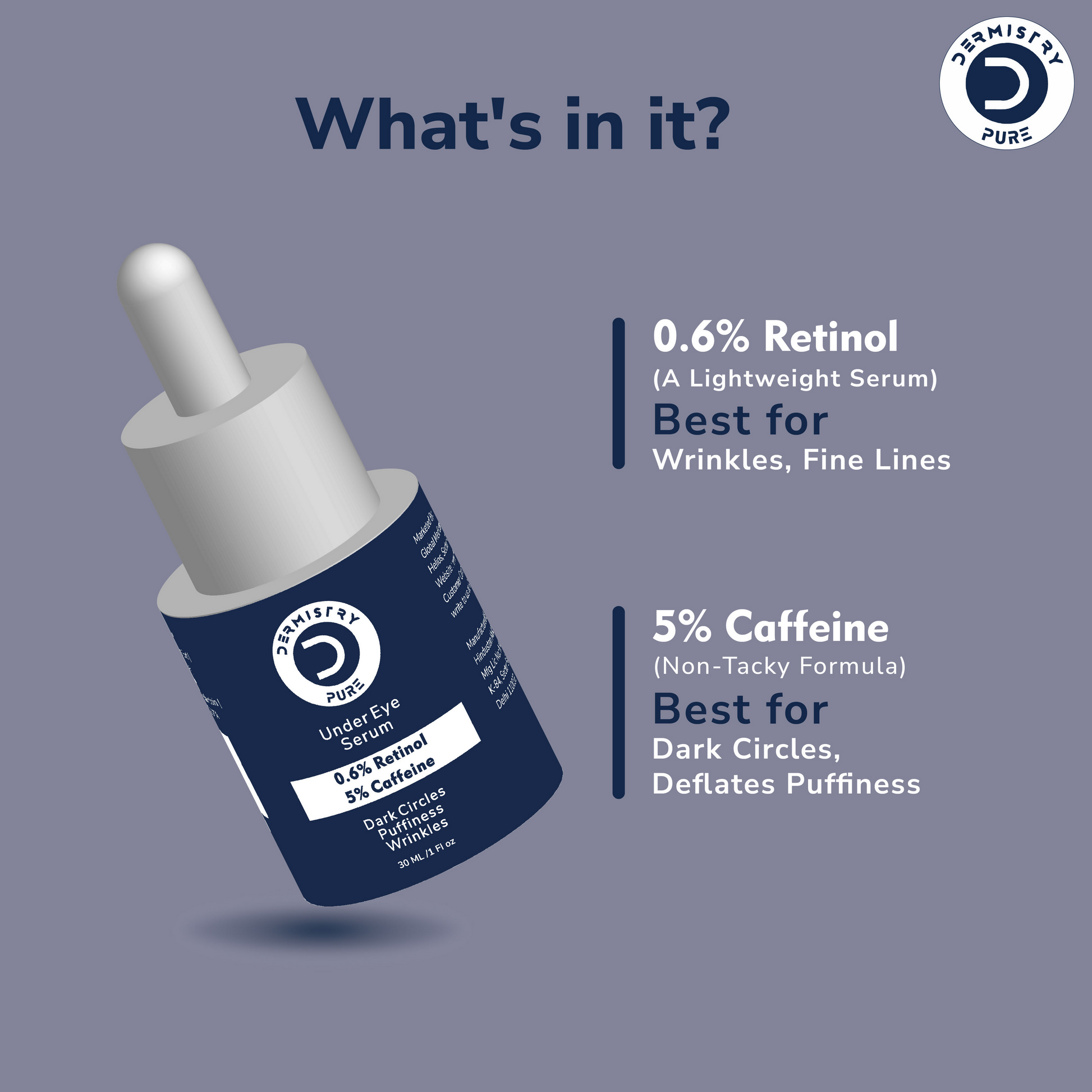 Dermistry 0.6% Retinol 5% Caffeine Under Eye Face Serum - Swadesiicart